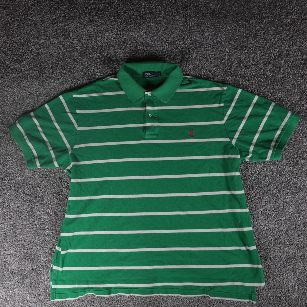 Polo Ralph Lauren Men's 2XB Big Green White Striped Polo Shirt Red Pony